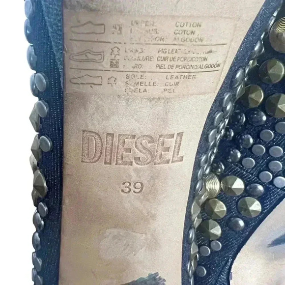 Diesel Kristaly Indigo Heels Denim Studded Stilettos Heels Pumps Size 8.5 US - Picture 8 of 11